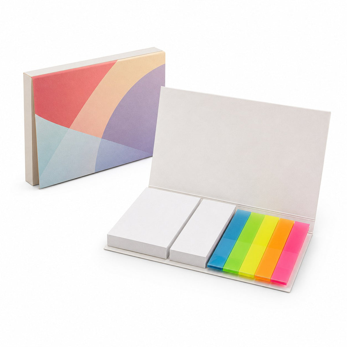 Haftnotizen-Set 50 Blatt mit Kunststoffmarkern im bedrucktem Softcover-Kartonumschlag
