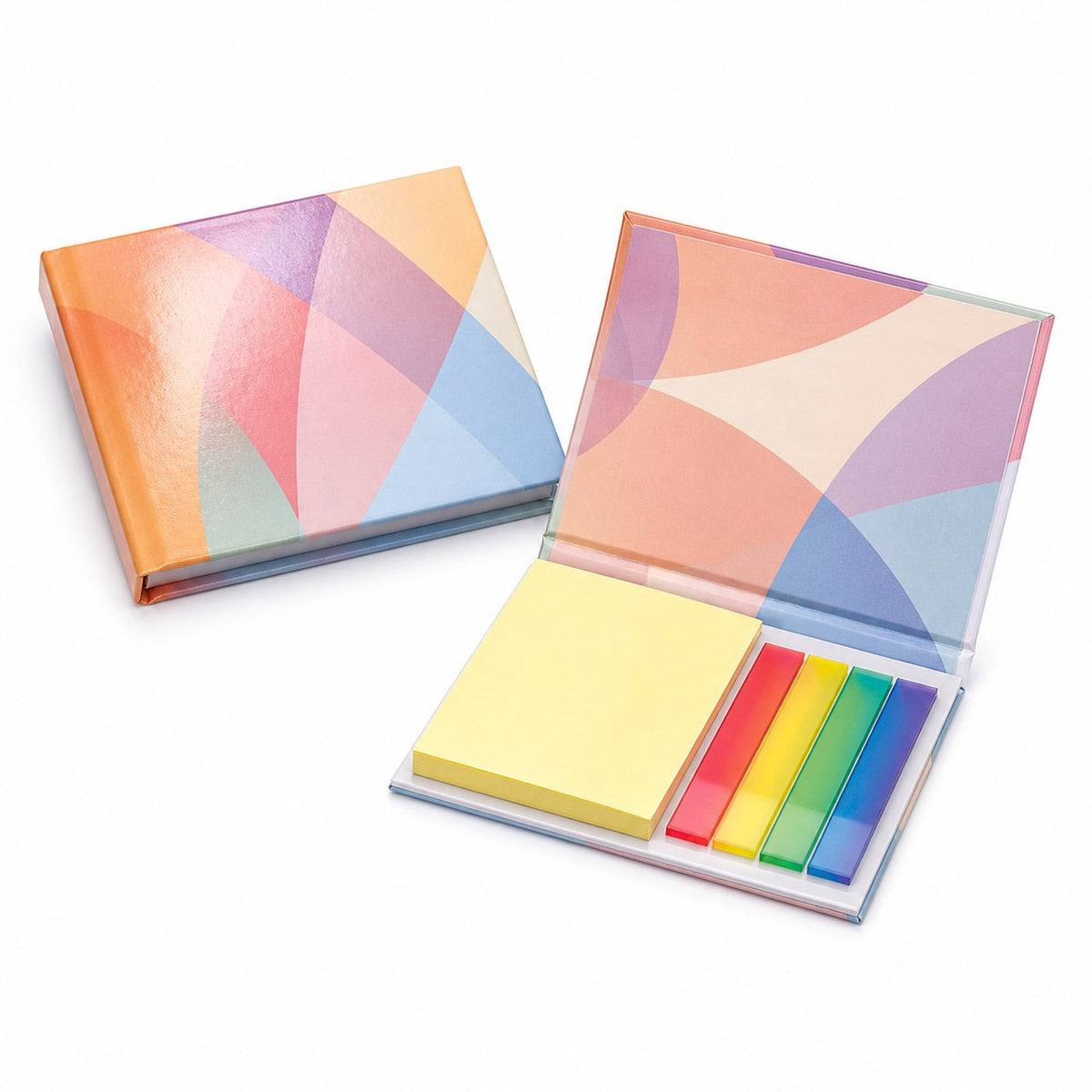 Haftnotizen-Set 50 Blatt mit Kunststoffmarkern und bedrucktem Hardcover-Bucheinband